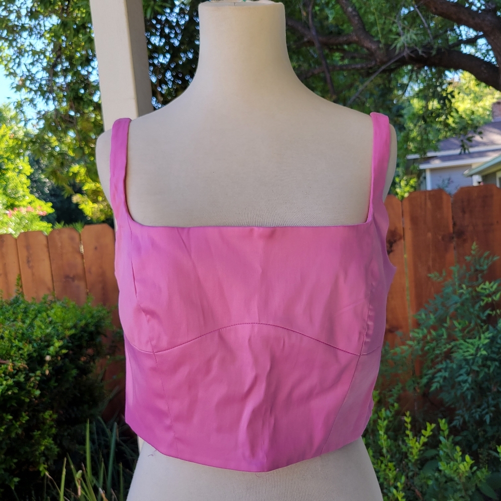 Lime Light Pink Satin Bustier Crop Top